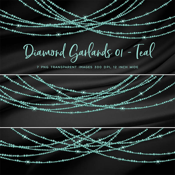 Diamond Garlands Like Lights Teal - Clip Art diamonds hanging gemstone - 7 PNG Transparent Images High Resolution Instant Download Digital Clipart