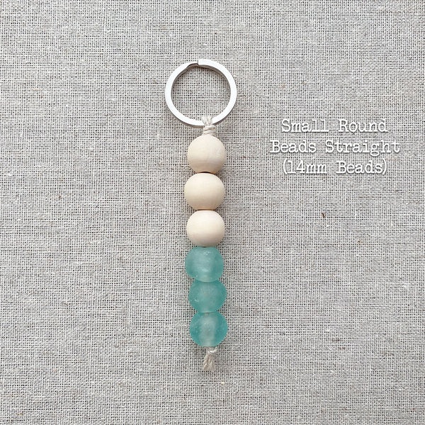 Sea Glass and Natural Wood Bead Keychain, Beach keychain, Boho style, purse charm, Wood Bead Keychain, boho car accessory, key fob